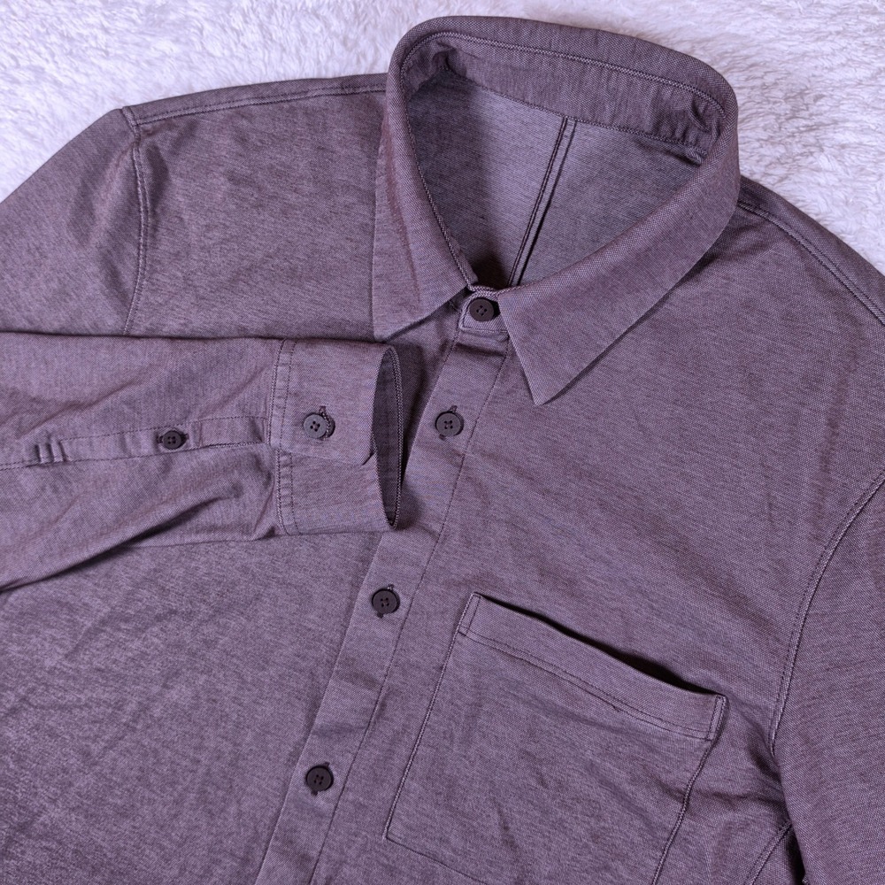 Lululemon Commission Mens M Purple/Gray L/S Button Up Stretch LM3ASBS